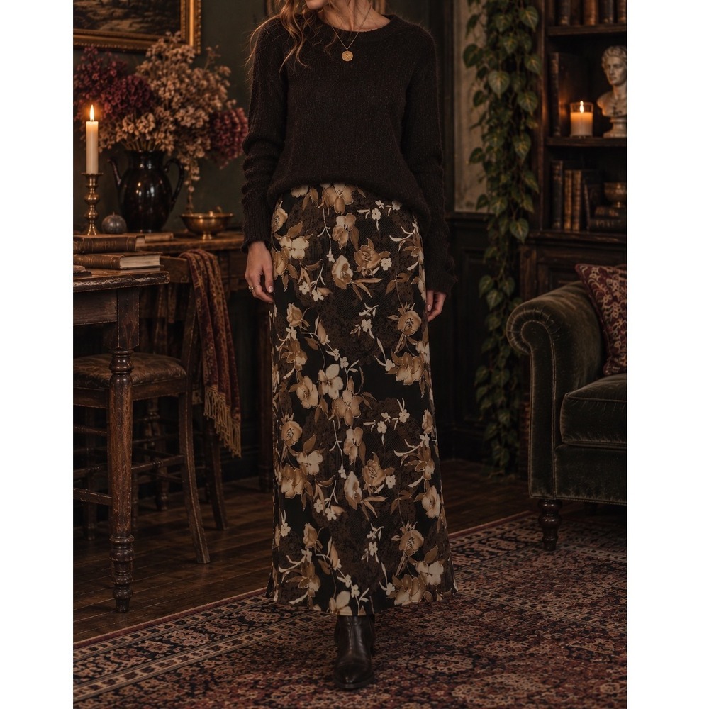 Vtg Y2K 90s Maxi Skirt Womens sz 8 Practical Magic Brown Fall dark romantic